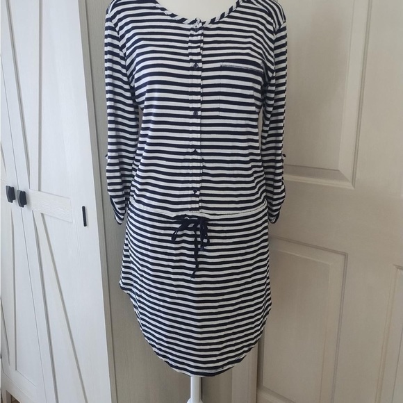 St. Tropez Dresses & Skirts - St. Tropez Blue and White Dolman Sleeve Midi Dress Sz S